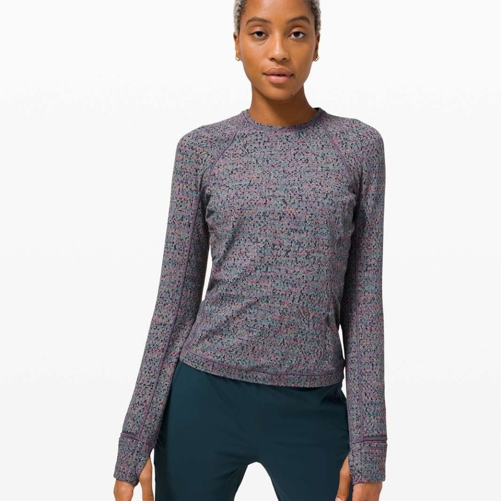 Lululemon Runderful Long Sleeve Neon Tweed Jacquard HTR Size 12 EUC Warm Active